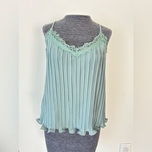 Lush Pleated Sage Camisole Lace Trim Size M Spring/ Summer